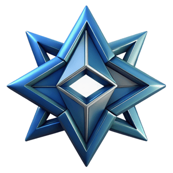 signature modern Geometric logo using overlapping triangles to form a star. Crisp edges, flat color, symmetrical with Scalable Design. artisan png