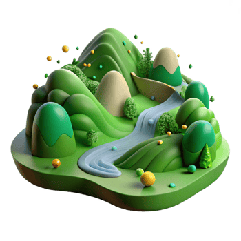 elegant modern Lush Green Valley Cutout with Dramatic Shadows png