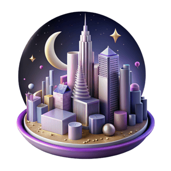 stunning rustic Nighttime City Skyline with Colorful Lights Isolated Element premium png