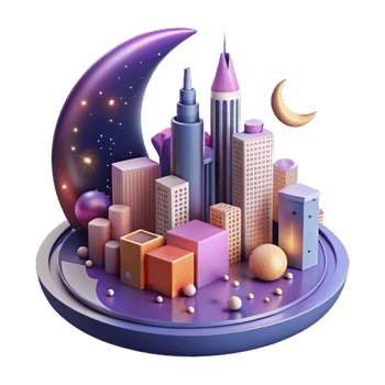impressive abstract Nighttime City Skyline with Colorful Lights Isolated Element high resolution png