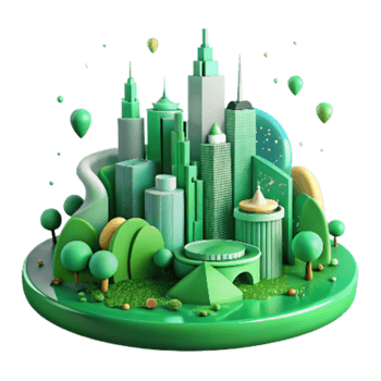 dramatic abstract Green City Skyline with Trees and Parks Isolated Cutout premium png