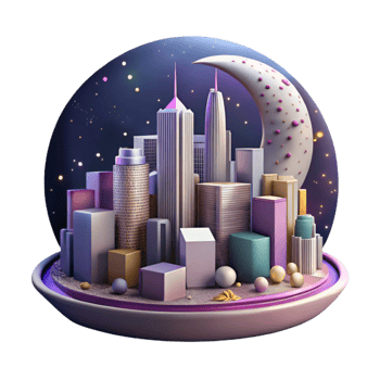 magnificent classic Nighttime City Skyline with Colorful Lights Isolated Element high quality png