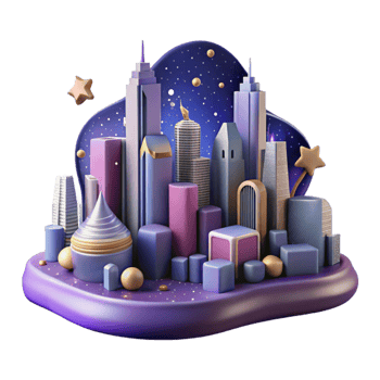 serene artistic Nighttime City Skyline with Colorful Lights Isolated Element png