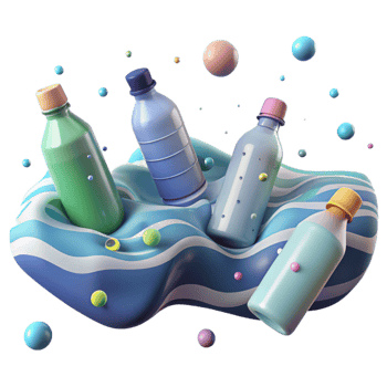 serene traditional Plastic Bottles Floating in Ocean Isolated exclusive png
