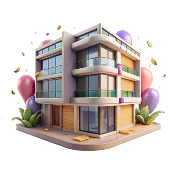 serene traditional Modern Apartment Building Front View Cutout premium png