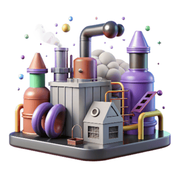 magnificent vintage Industrial Factory with Pollution Control Equipment Isolated Element premium png