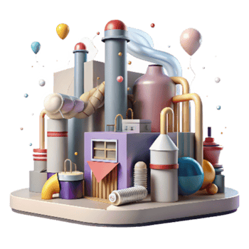 elegant modern Industrial Factory with Pollution Control Equipment Isolated Element high resolution png