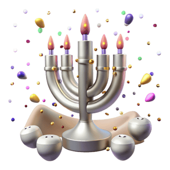 elegant classic Hanukkah Menorah Nine Candles Lit Transparent Background genuine png