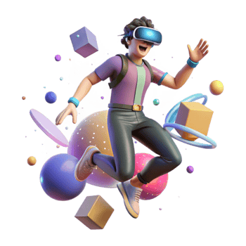 serene minimalist Man Jumping in Virtual Reality Isolated detailed png