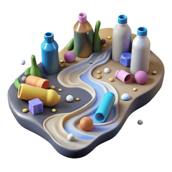 beautiful creative Polluted River with Plastic Bottles Isolated Environmental Pollution authentic png
