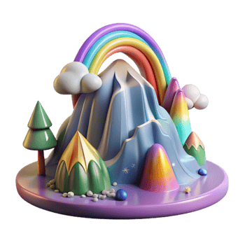extraordinary rustic Mountain with Waterfall and Rainbow with Transparent Background high quality png