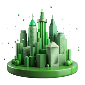 elegant vintage Green City Skyline Silhouette Cutout with Orange Sunset high resolution png