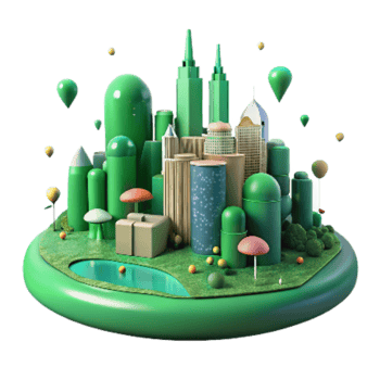 serene artistic Green City Skyline with Trees and Parks Isolated Cutout original png