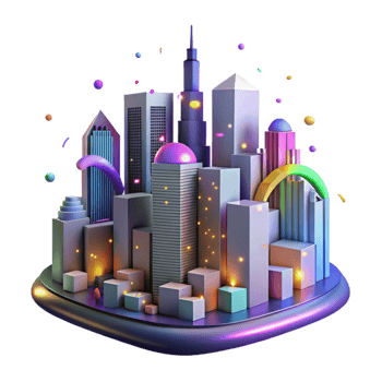 impressive artistic Nighttime City Skyline with Colorful Lights Isolated Element detailed png