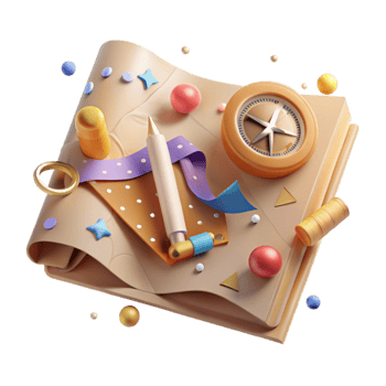 impressive artistic Open Map with Compass and Ruler Transparent Background Cutout original png