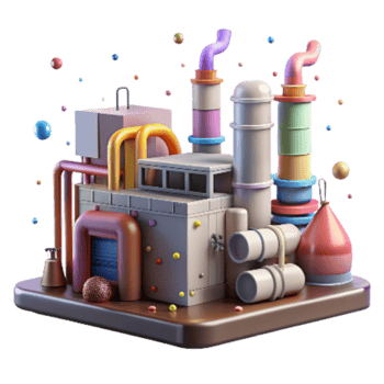 vibrant rustic Industrial Factory with Pollution Control Equipment Isolated Element high resolution png
