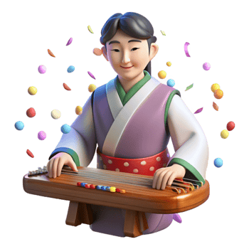 vibrant abstract Korean Gayageum Player Hanbok Detail Cutout high quality png