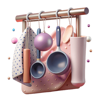 stunning artistic Kitchen Utensils on Hanging Rack Transparent original png
