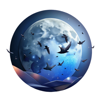 stunning abstract Migrating Birds Silhouette Isolated Moonlit Sky Dark Blue high resolution png