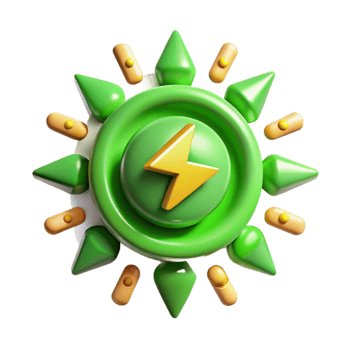 dramatic contemporary Green Energy Symbol with Sun Rays Cutout Element premium png