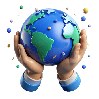 magnificent artistic Hands Holding Earth Globe Green Continents Transparent Background detailed png