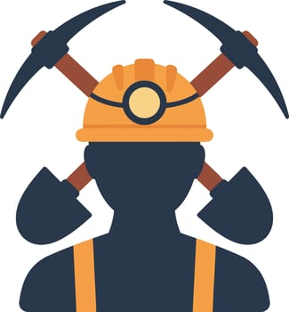 Miner silhouette with helmet pickaxes and shovels illustration design vector