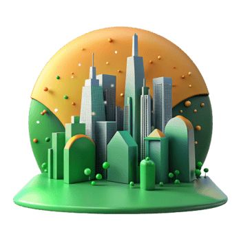 magnificent traditional Green City Skyline Silhouette Cutout with Orange Sunset exclusive png