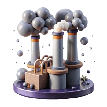 vibrant traditional Industrial Smokestacks Isolated with Gray Smoke Plumes genuine png
