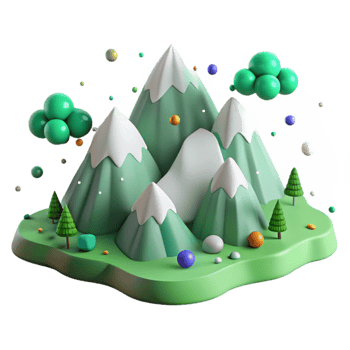 wonderful creative Mountain Range with Green Valleys and Snowy Peaks Cutout with Contrasting Colors exclusive png
