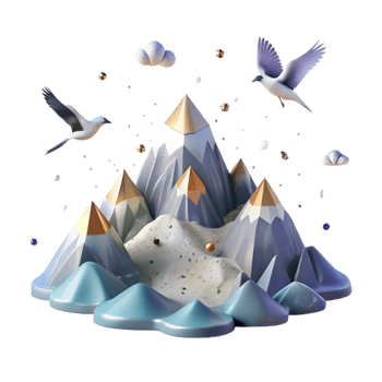 vibrant contemporary Mountain Scene with Birds in Flight Transparent Element premium png