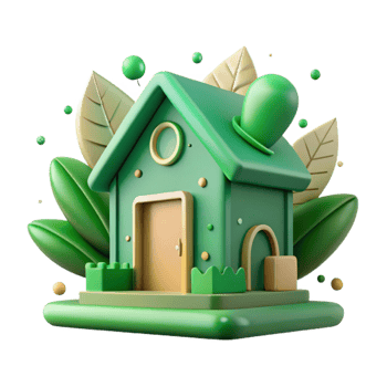 vibrant vintage Green Building Icon with House and Leaves Cutout detailed png