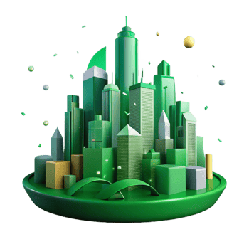 wonderful contemporary Green City Skyline Silhouette Cutout with Orange Sunset detailed png