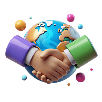 vibrant minimalist Handshake Over World Map Isolated Element with Bright Colors png