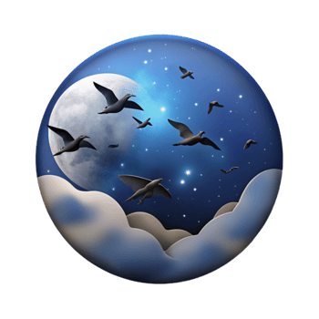 beautiful artistic Migrating Birds Silhouette Isolated Moonlit Sky Dark Blue genuine png