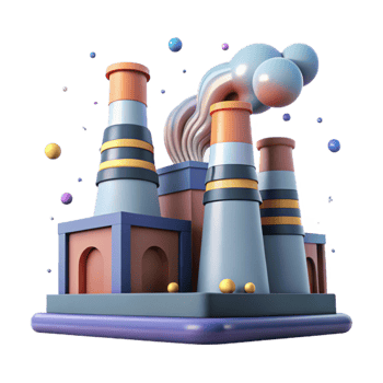 vibrant artistic Industrial Smokestacks Against Gray Sky Isolated original png