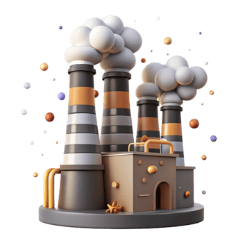 beautiful creative Industrial Smokestacks Side View with Gray Smoke Plume Isolated genuine png