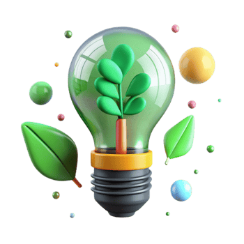 beautiful minimalist Green Light Bulb with Plant Inside Transparent Background high resolution png