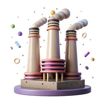 dramatic creative Industrial Smokestacks Isolated with Gray Smoke Plumes genuine png