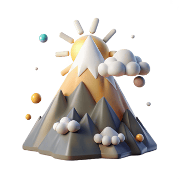 vibrant rustic Mountain Peak with Clouds Cutout with Fluffy Clouds original png
