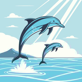 Joyful Dolphins Leaping Illustration Ocean, Summer. vector