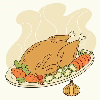 Roasted Turkey Thanksgiving Dinner Illustration Warm Autumn Colors. vector