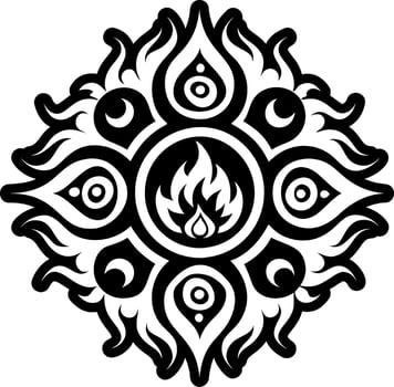 A black and white design with a fire in the center vector