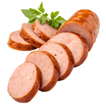 Sliced Smoked Sausage with Parsley Garnish on Transparent Background png