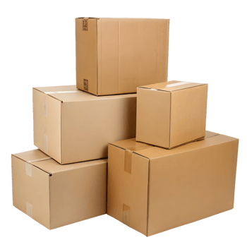 Stack of Various Sized Brown Cardboard Boxes on Transparent Background png