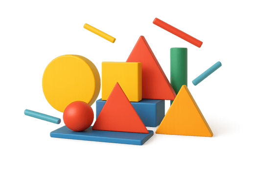 Colorful Geometric Shapes in 3D Arrangement for Creative Projects png