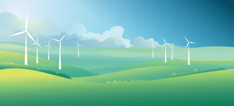 Wind turbine on the mountain hills, Environmental friendly green sustainable energy landscape scenery background. vector