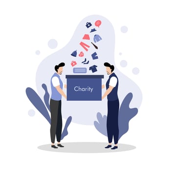 Two Men Holding Giant Charity Gift Box vector