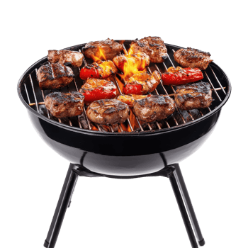 Grilled meats and peppers sizzling on a portable barbecue. png