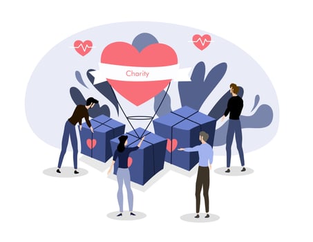 People Dropping Charity Donations Into Giant Box vector