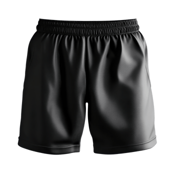 Close-up view of black athletic shorts. png